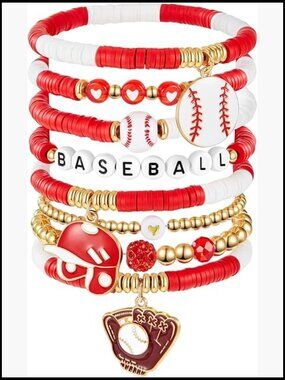 8 Pack Sports Bracelets for Women Game Day Fan Outfits Stackable Beaded